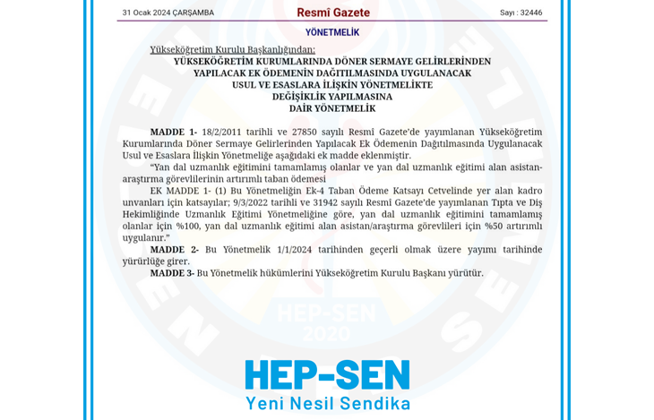 Yükseköğretim Kurumlarında Çalışan Yan Dal Uzmanları Ve Asistanlarının Ek Ödemesi İle İlgili Düzenlemeler Yapıldı.